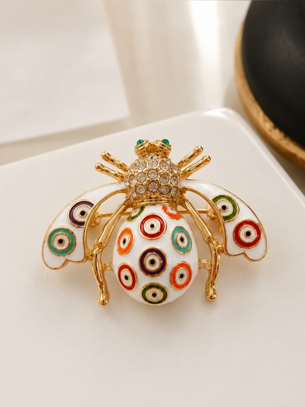 Evil Eye Enamel Bee Brooch